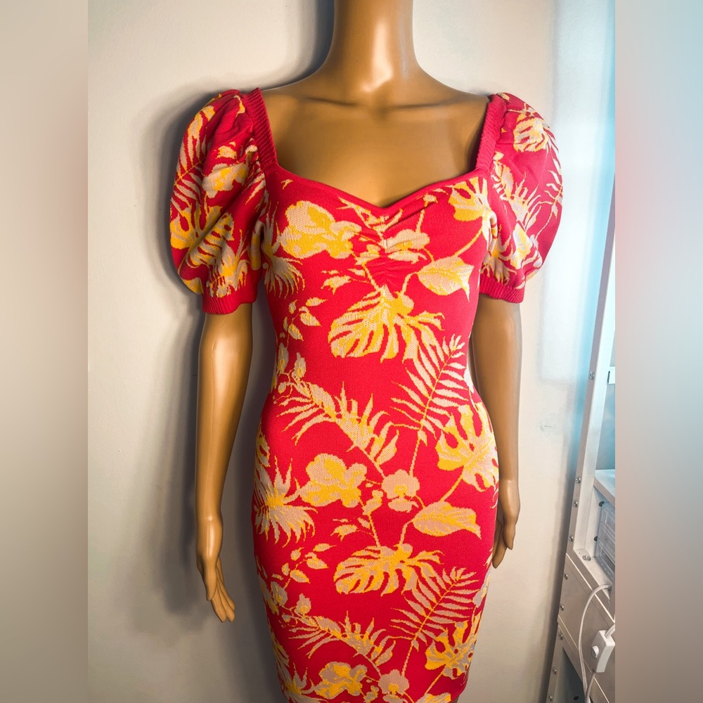 Flying Tomato Ruby Tropical Print Puff Sleeve Mini Dress Size Medium
